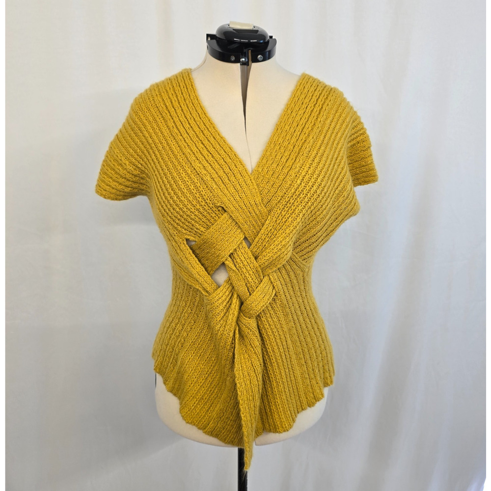 Anthropologie Escio Knit Cap Sleeve Sweater Women's XL Mustard Yellow V-Neck